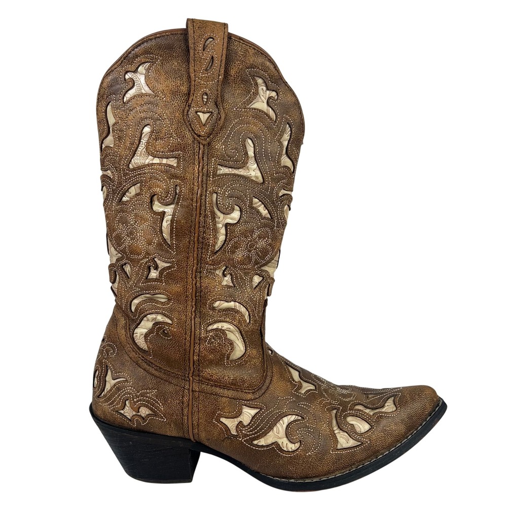Laredo 52041 Womens Brown Leather Floral Cutout Western Cowgirl Boots 9.5 M